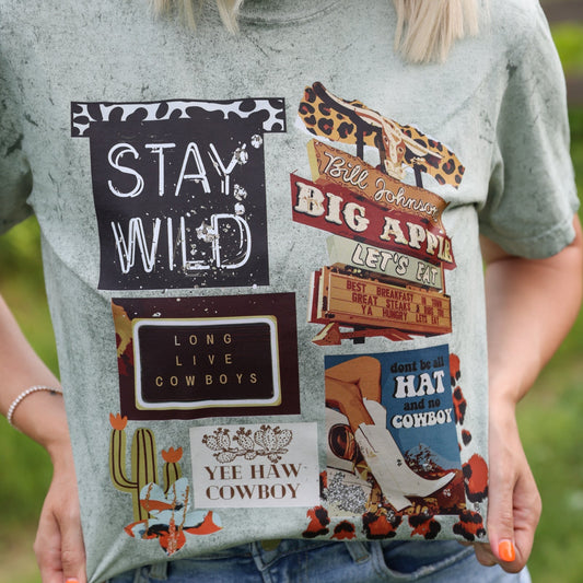 Stay Wild Cowboy Collage Graphic Tee