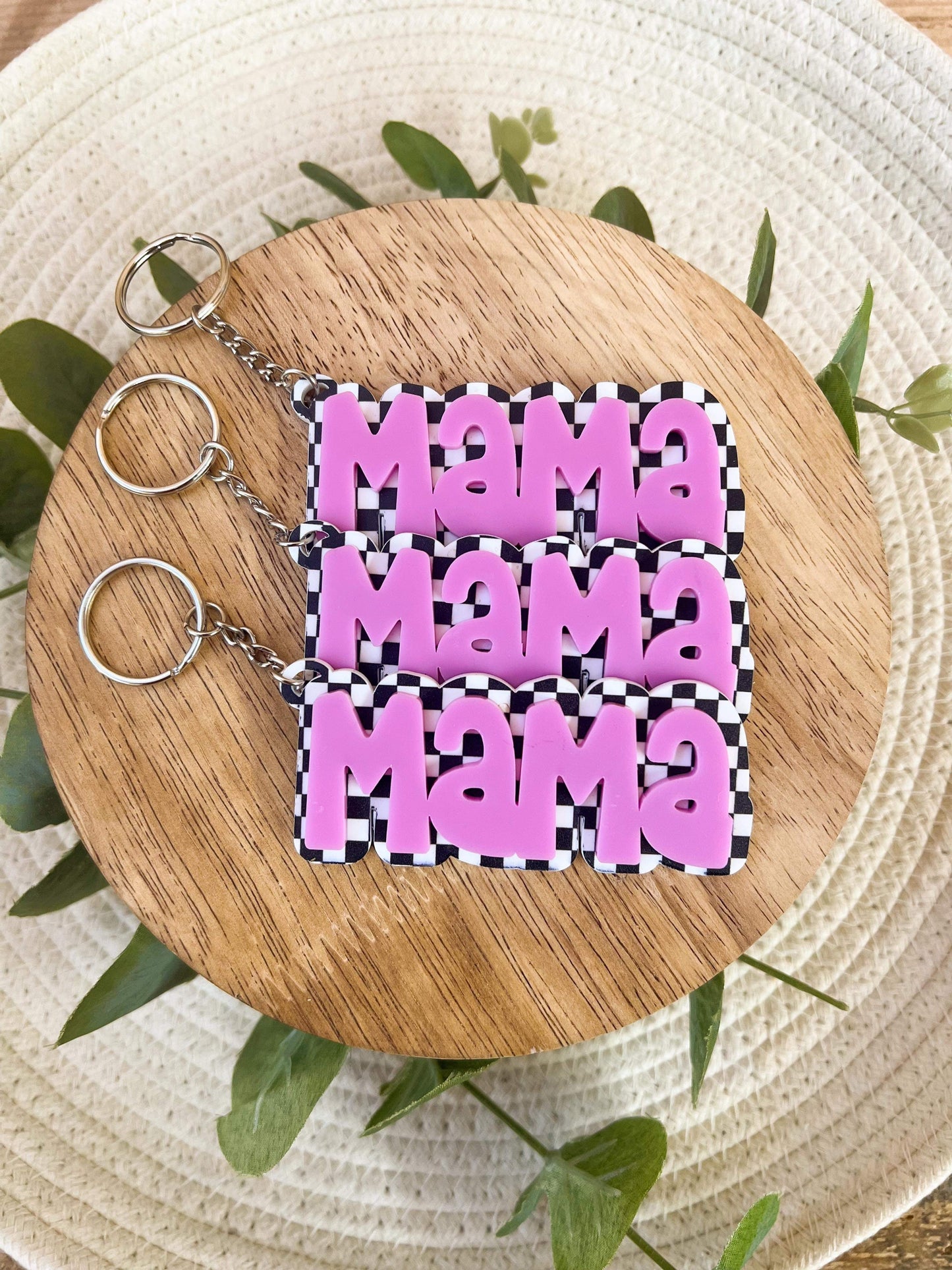 Mama Black Checkered with Pink Mama Keychain