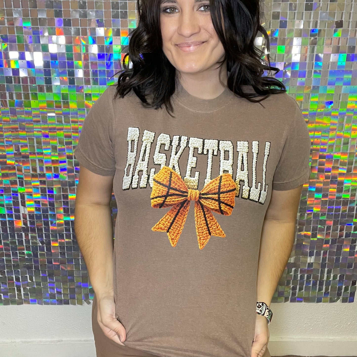 Stitched Basketball Bow Graphic Tee