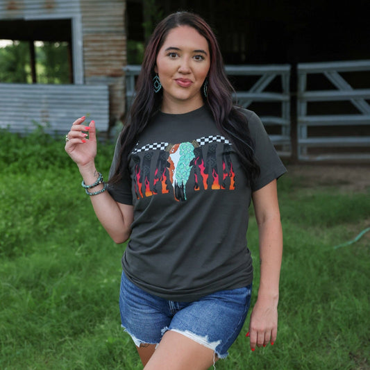 FestiviTees Women - Apparel - Shirts - T-Shirts Desert Skull Flame Mama Soft Graphic Tee