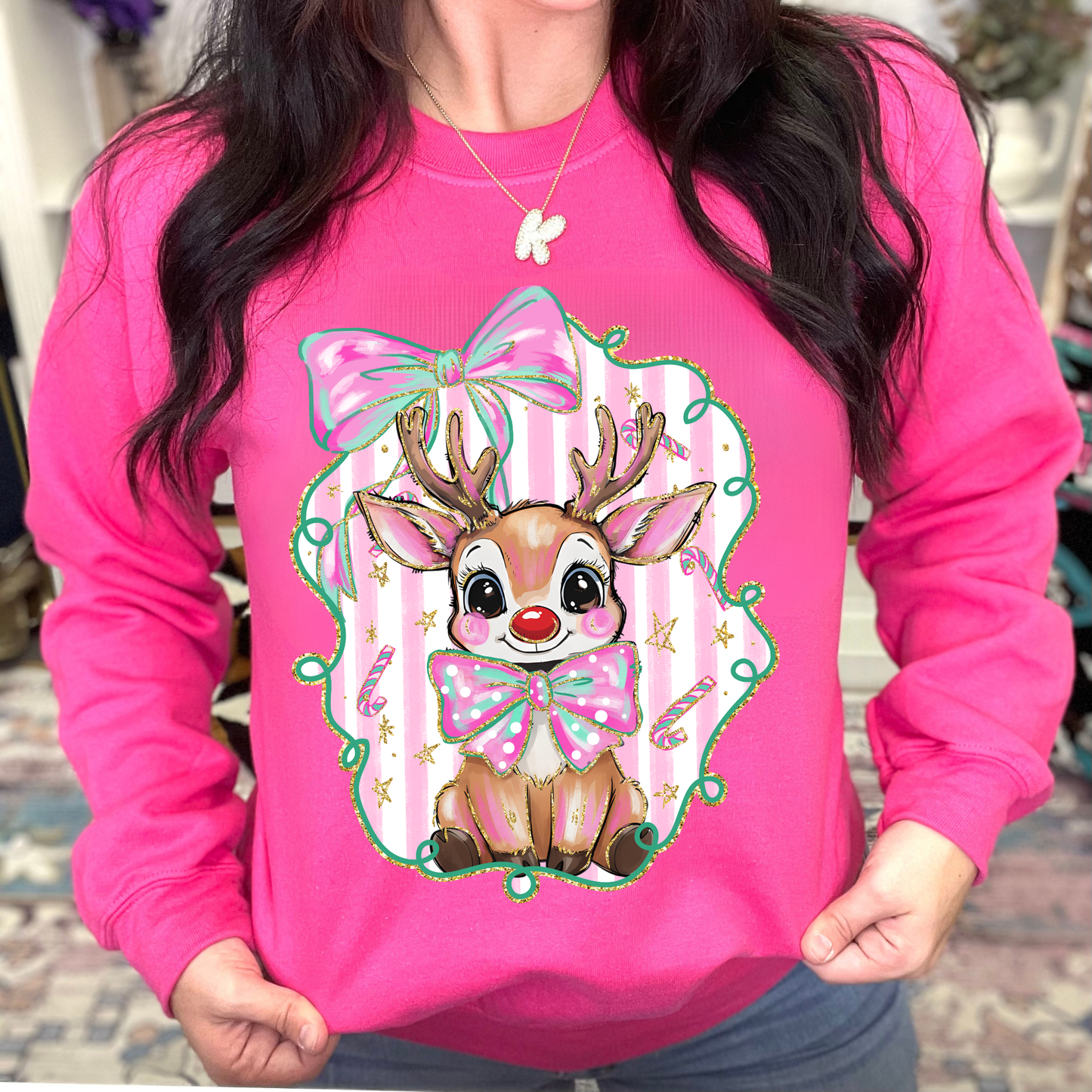 Girly Reindeer Graphic Sweatshirt