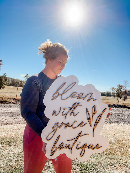 White Backer With Stained Letter Business Sign