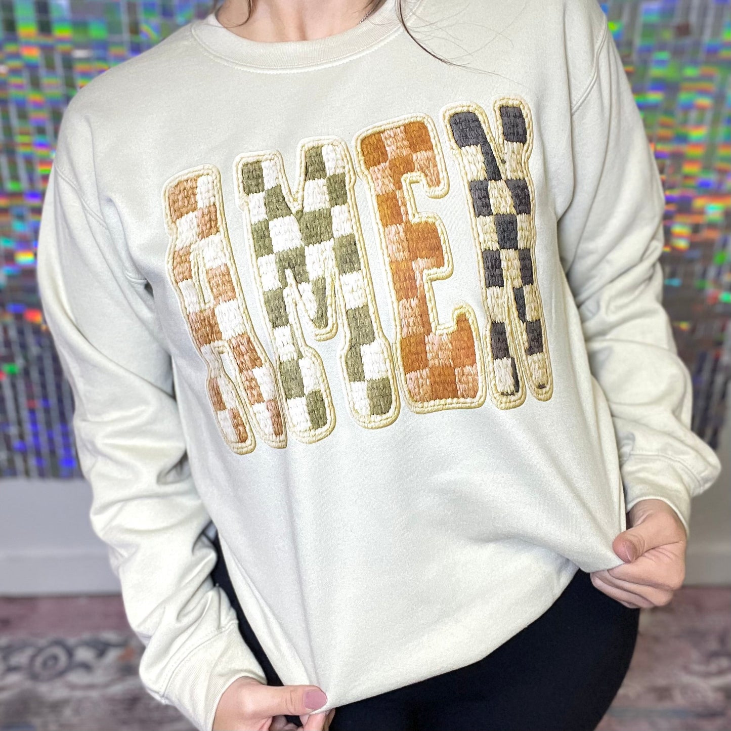 Stitched Yarn Amen Graphic Crewneck