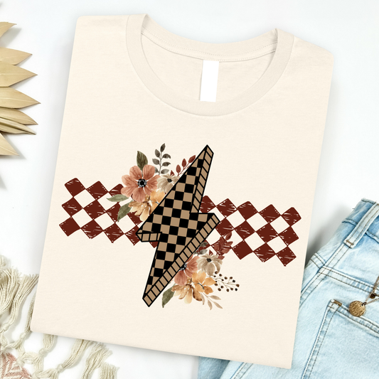 Checkered Floral Bolt Graphic Tee