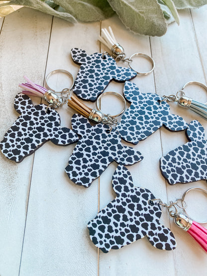 Black and white cow print keychain