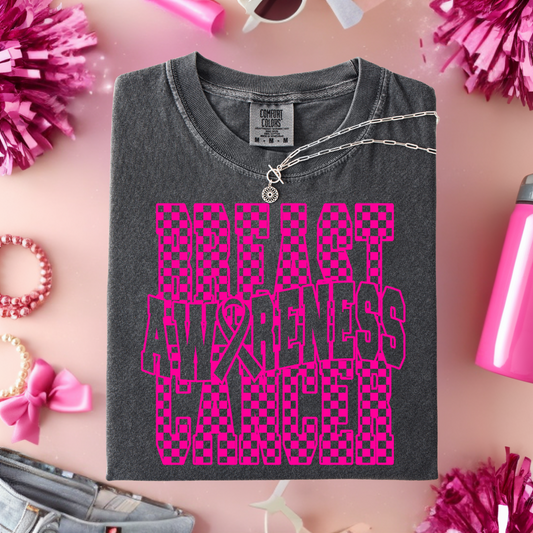 Checkered Breast Cancer Awareness Graphic Tee
