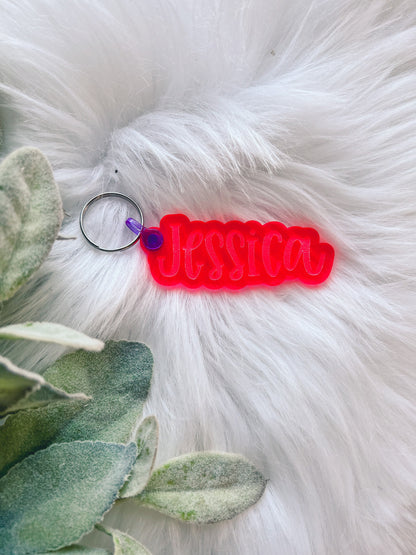 Transparent Pink Acrylic Name Keychain