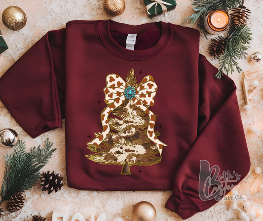 Cowhide Christmas Tree Crewneck