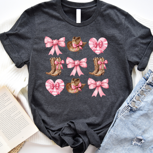 Boot Bow and Heart Graphic Tee