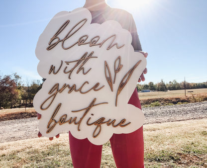 White Backer With Stained Letter Business Sign