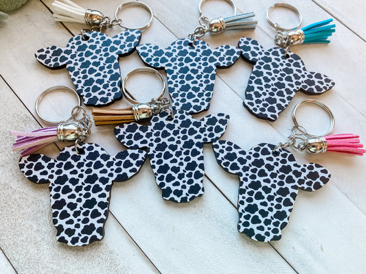 Black and white cow print keychain