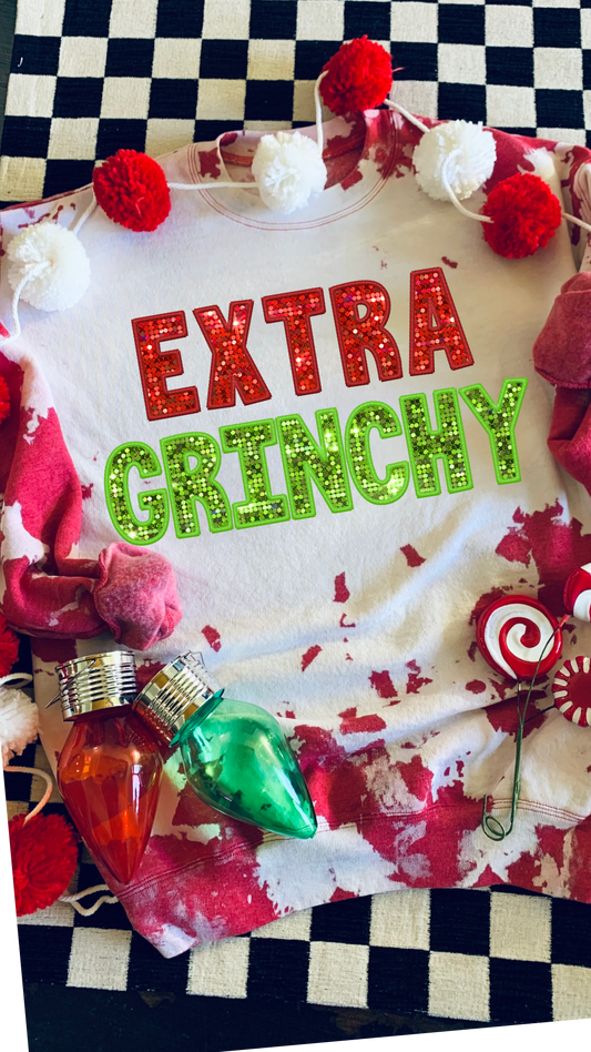 Extra Grinchy ♥️ faux sequin embroidery- Tee -Crew & Hoodie options