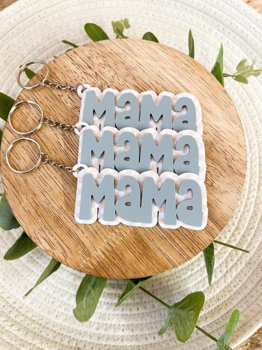 checkered and muted mama keychain