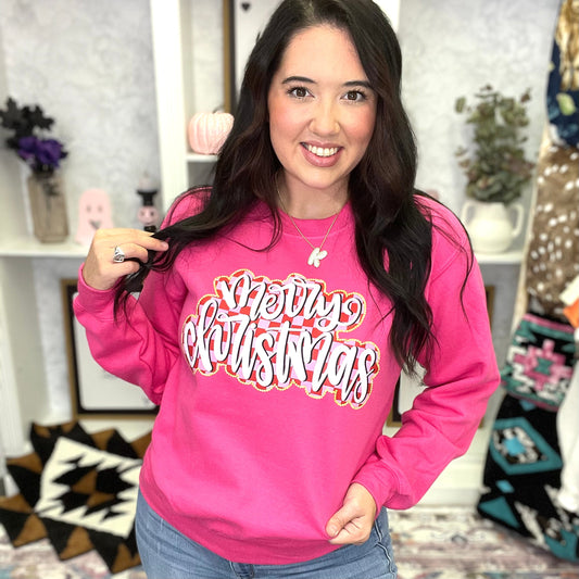 Merry Christmas Checkered Graphic Crewneck