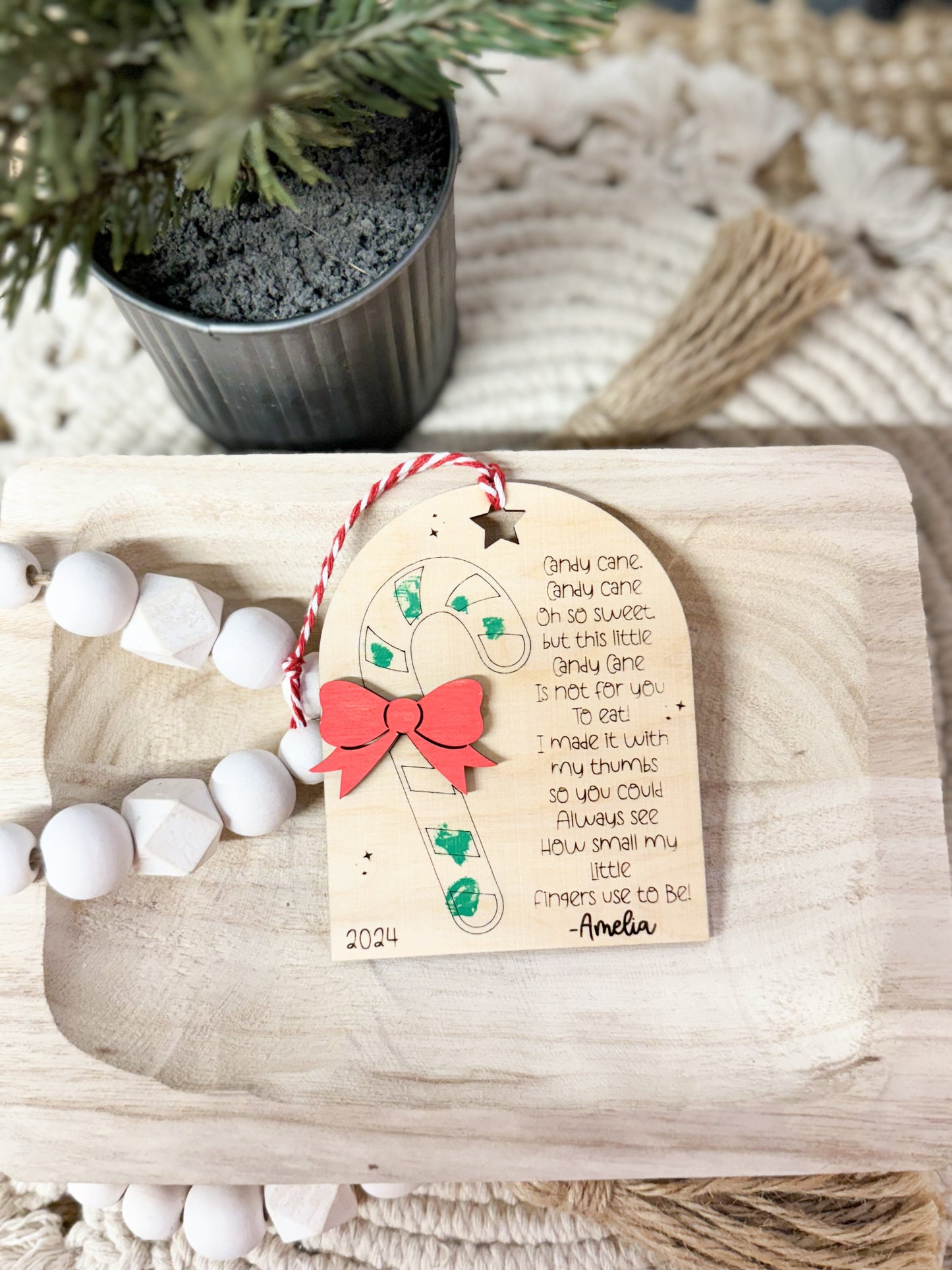 Candy Cane Thumb Print Ornament