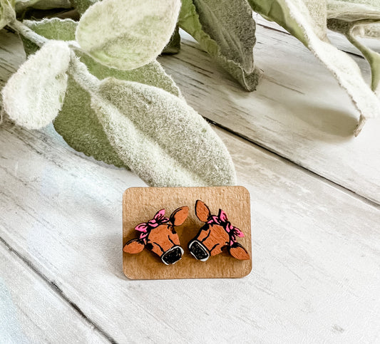 Brown Cow Bandana Stud With Hot Pink Bandana