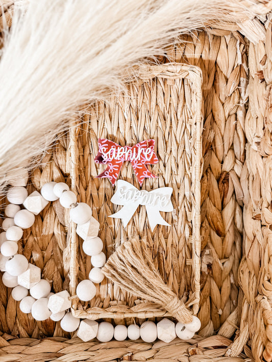 WHITE CHECK| MATALIC BOW CLIP