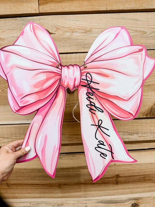 PINK BOW DOOR HANGER WITH NAME