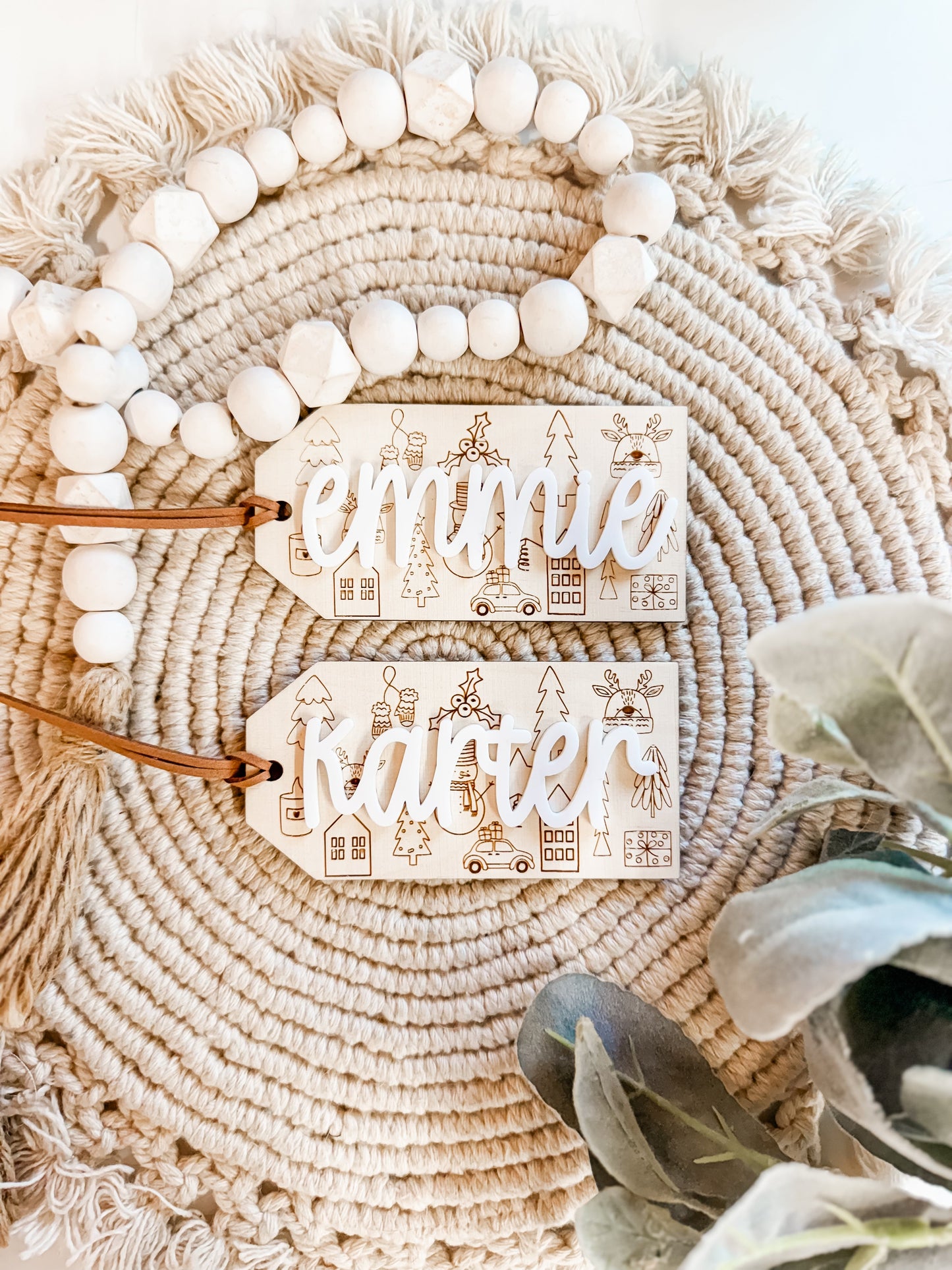 CHRISTMAS STOCKING TAG ENGRAVED BACKER ACRYLIC NAME