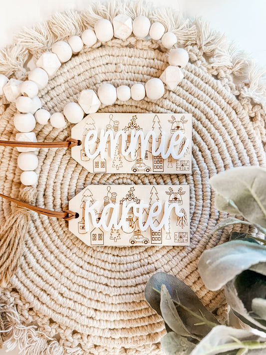 CHRISTMAS STOCKING TAG ENGRAVED BACKER ACRYLIC NAME