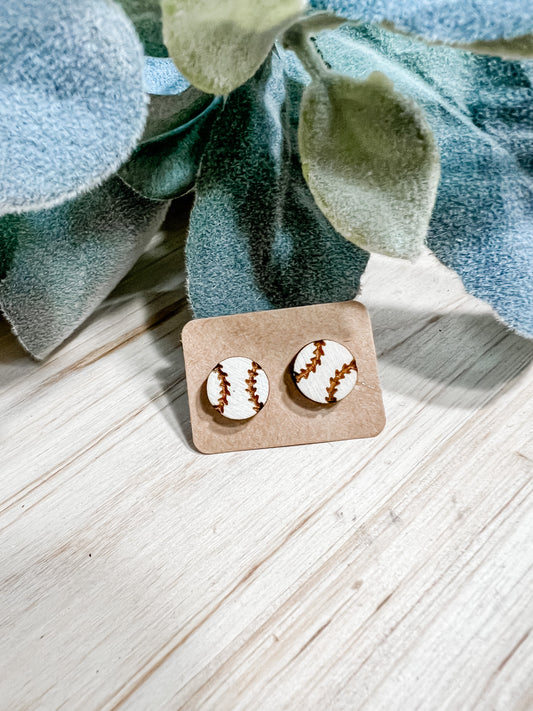 Baseball Wooden Stud Earrings