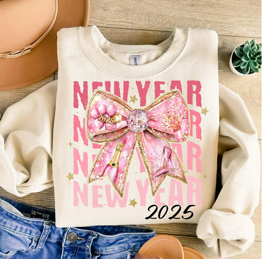 Happy New Year Champagne Bow Sweatshirt