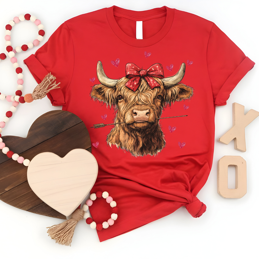 Highland Cow with Bow Graphic Tee