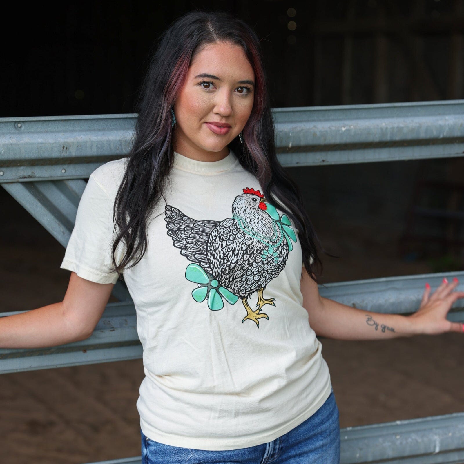 FestiviTees Women - Apparel - Shirts - T-Shirts Turquoise Chicken with Flowers Soft Graphic Tee