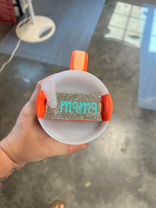 Silver Glitter with Teal Name Cup Tags