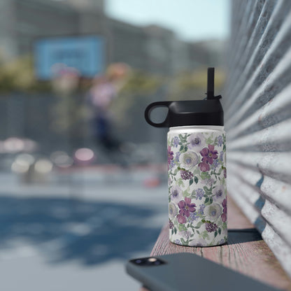 Floral Stainless Steel Water Bottle, Standard Lid