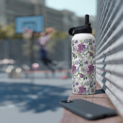 Floral Stainless Steel Water Bottle, Standard Lid